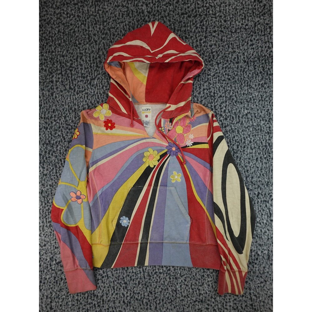 Lucky Brand Hoodie Womens XL Multicolor Psychedelic Embroidered Love 8WK2018